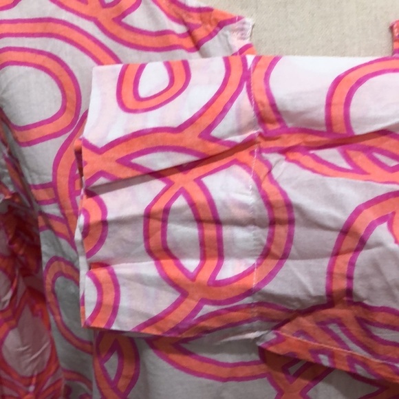 Gretchen Scott cotton tunic blouse beach cover-up size M orange pink geo pattern - Picture 3 of 8